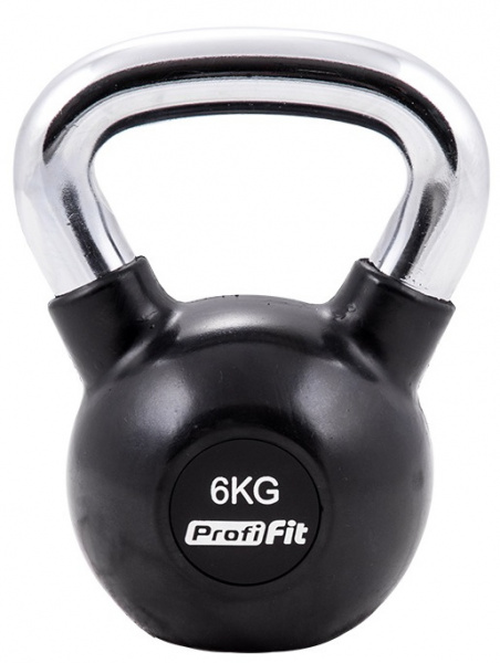 Гиря обрезиненная с хромированной ручкой Profi-Fit, 6 кг