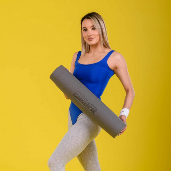 Коврик для йоги и фитнеса СТАНДАРТ (серый) 6 мм PROFI-FIT